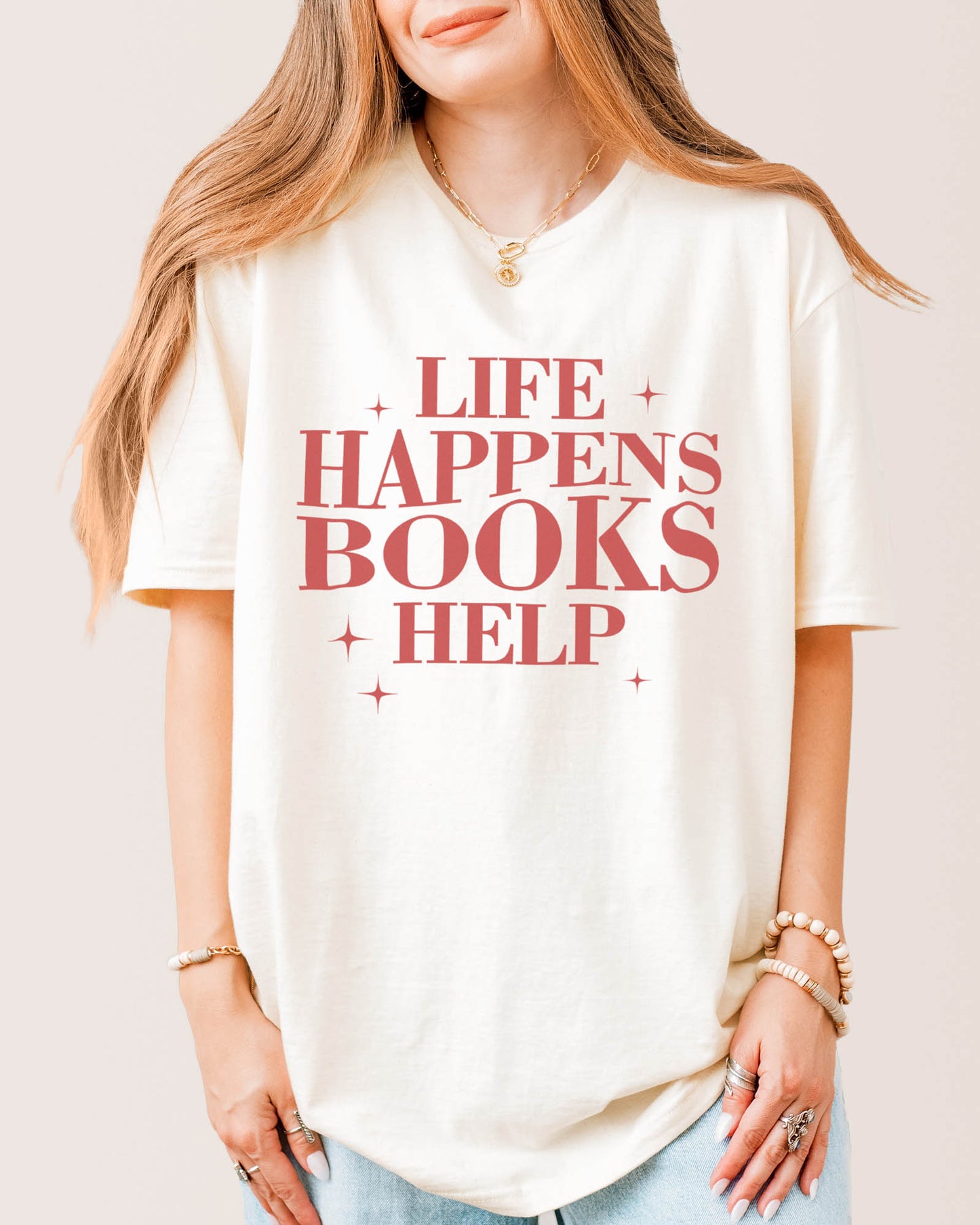 Life Happens Books Help T‑Shirt Natural