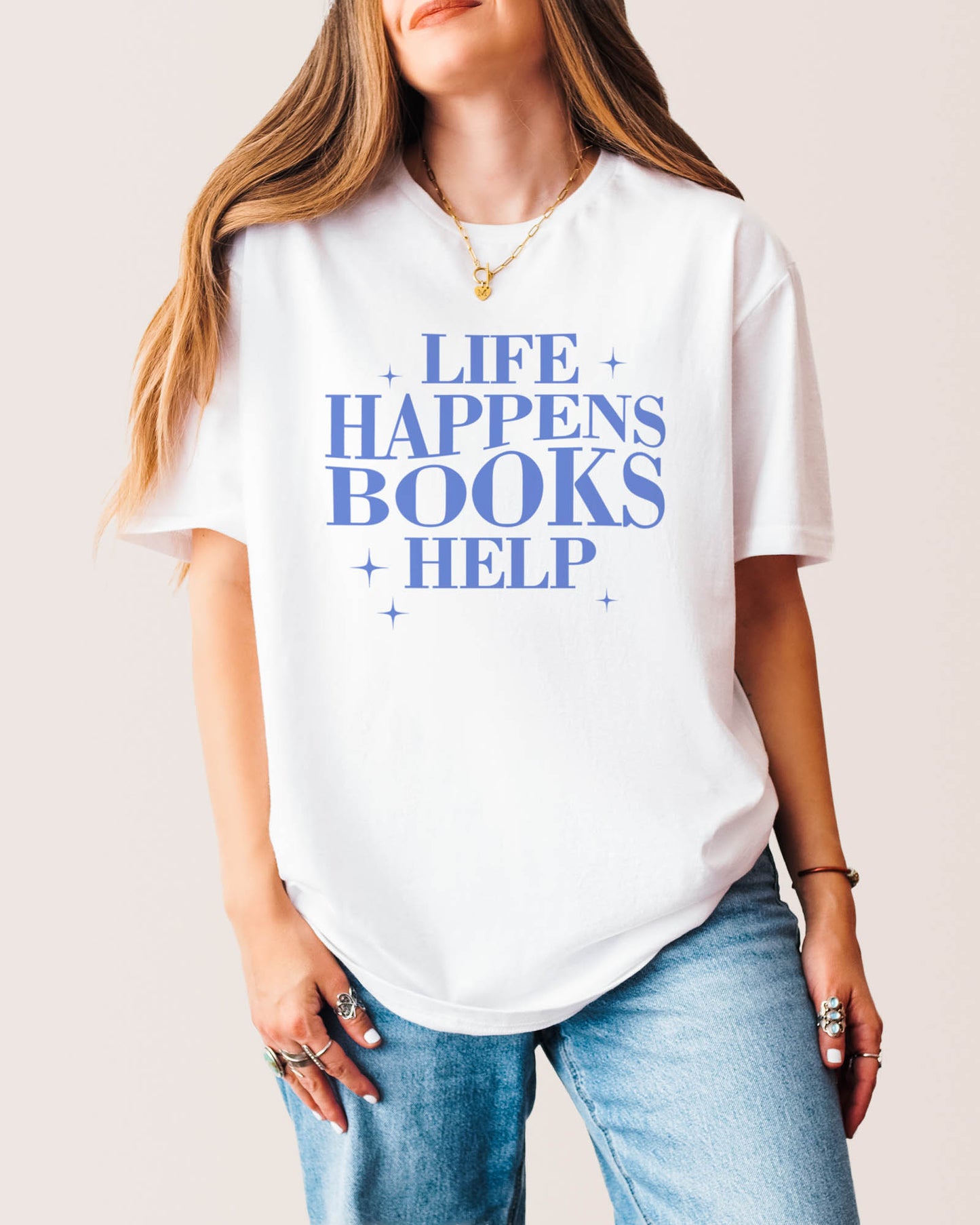 Life Happens Books Help T‑Shirt White