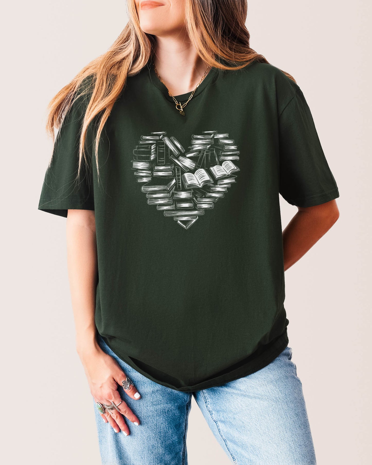 Heart Books T‑Shirt Forest Green