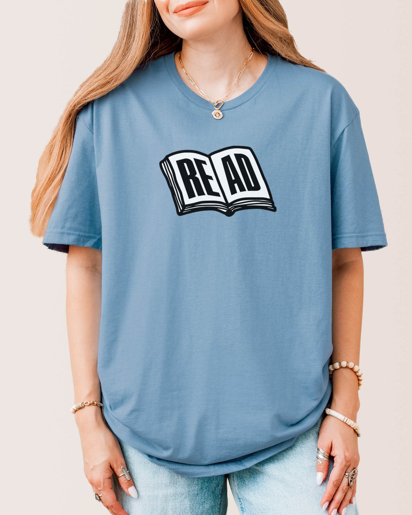 Open Book T‑Shirt Stone Blue
