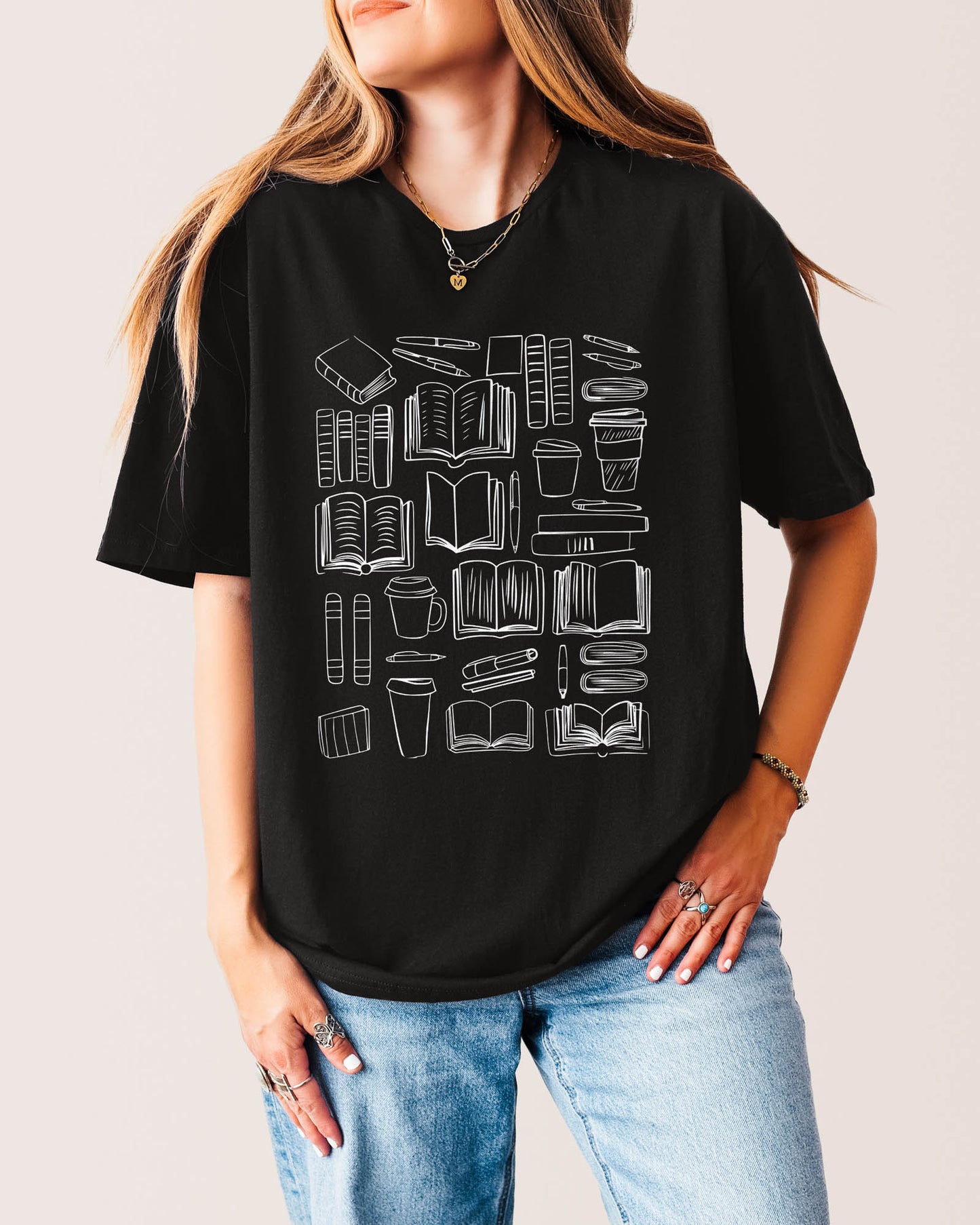 Book Doodles T‑Shirt Black