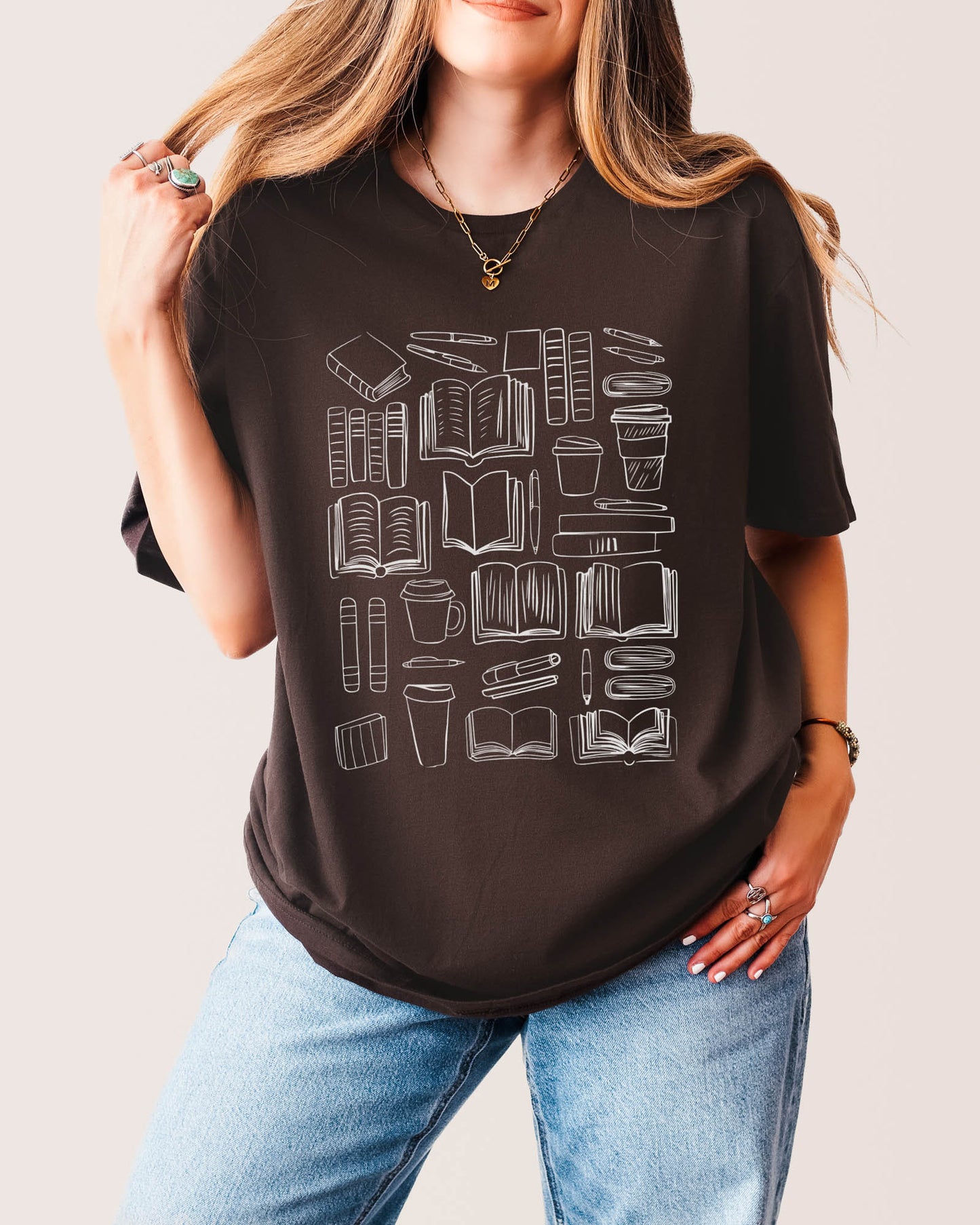 Book Doodles T‑Shirt Dark Chocolate
