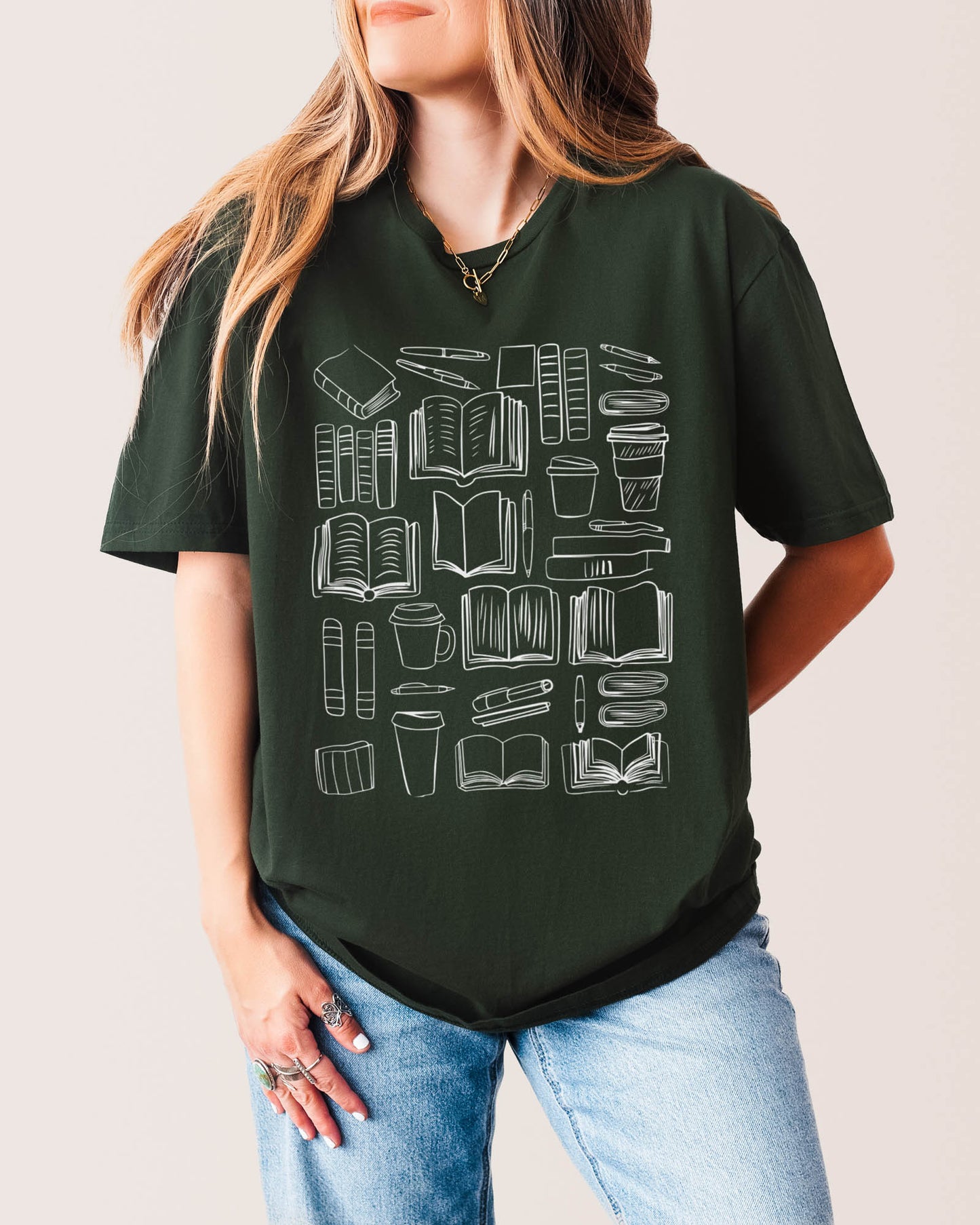Book Doodles T‑Shirt Forest Green