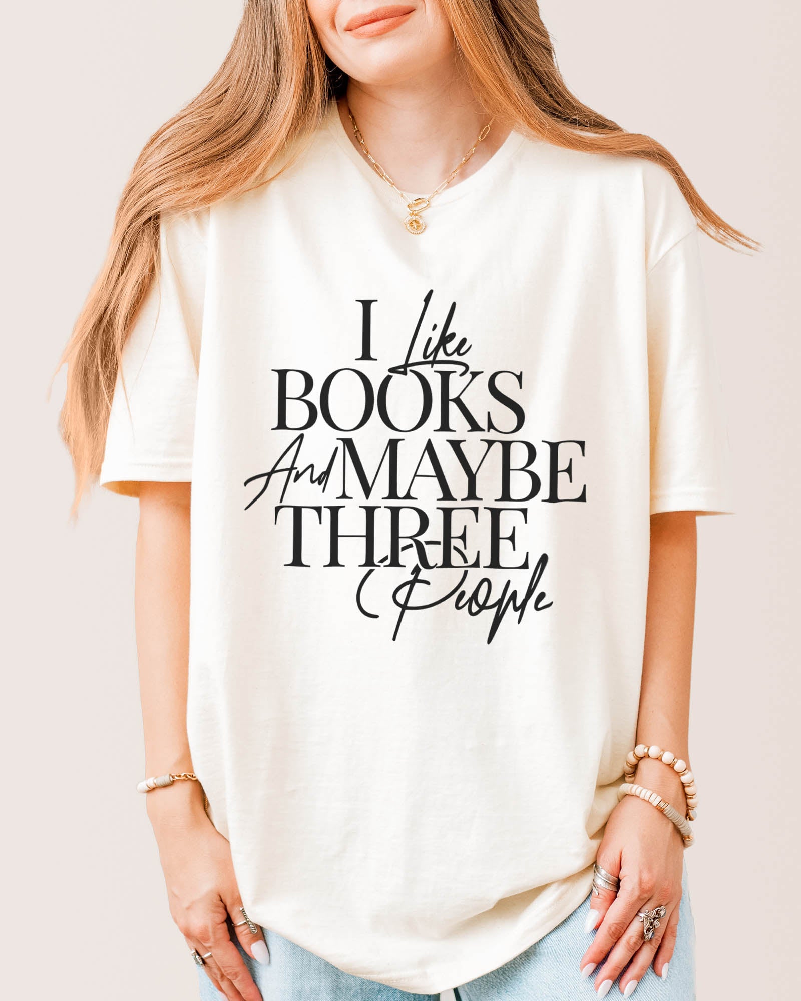 I Like Books And Maybe Three People T‑Shirt Natural