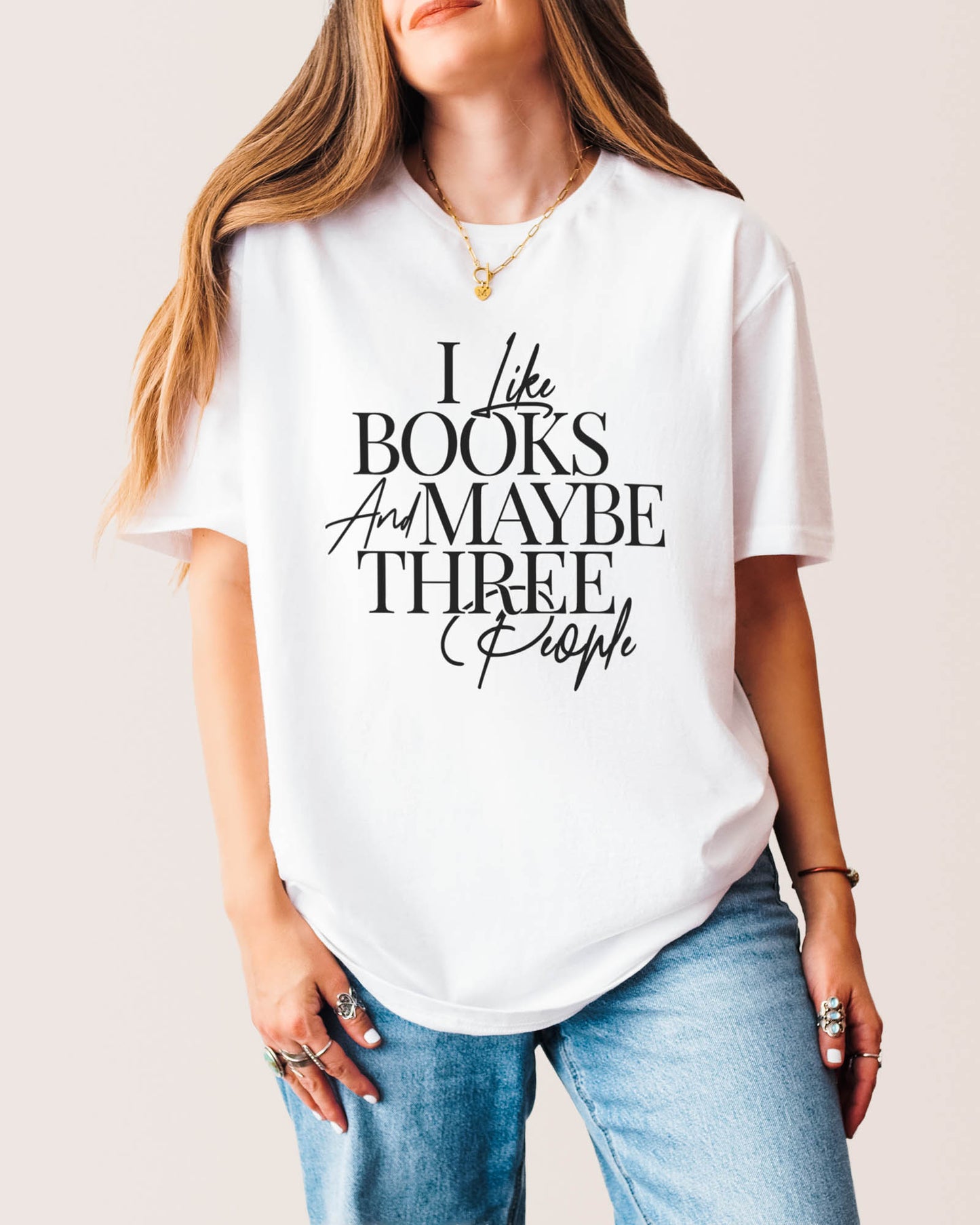 I Like Books And Maybe Three People T‑Shirt White