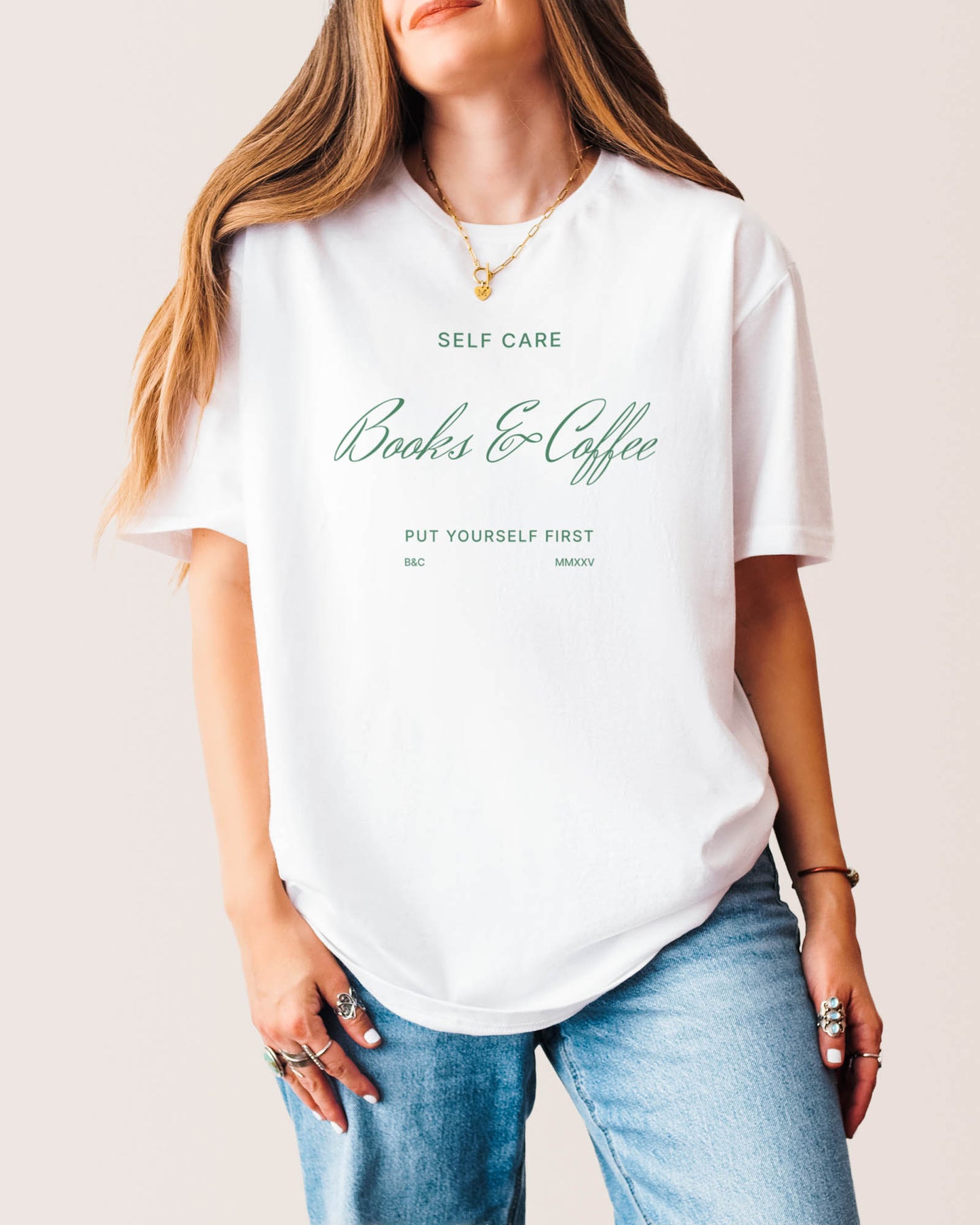Self Care Books & Coffee T‑Shirt White