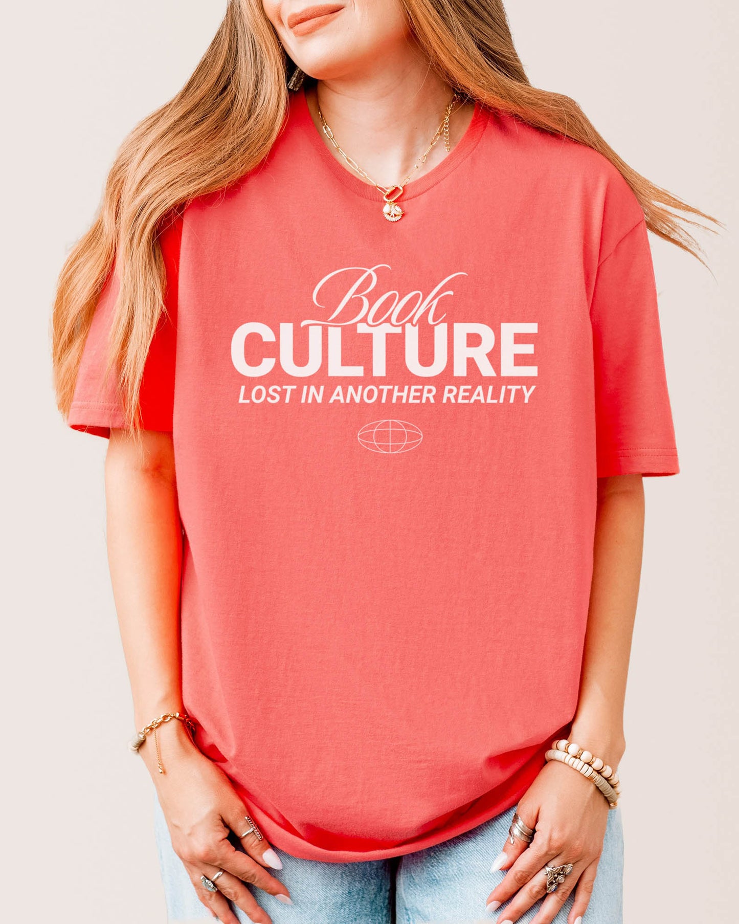 Book Culture T‑Shirt Coral Silk