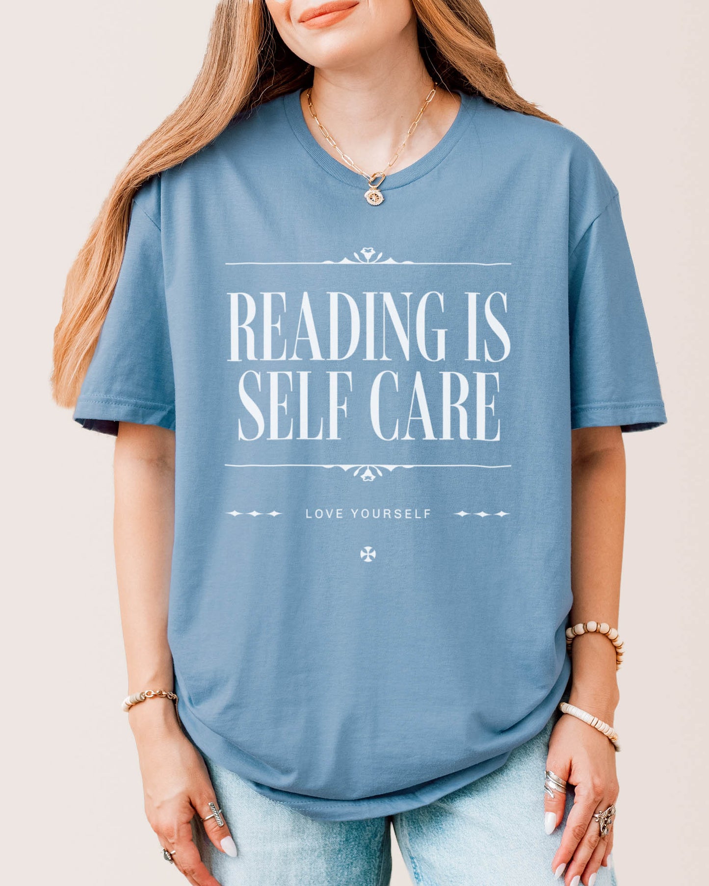 Reading Is Self Care T‑Shirt Stone Blue
