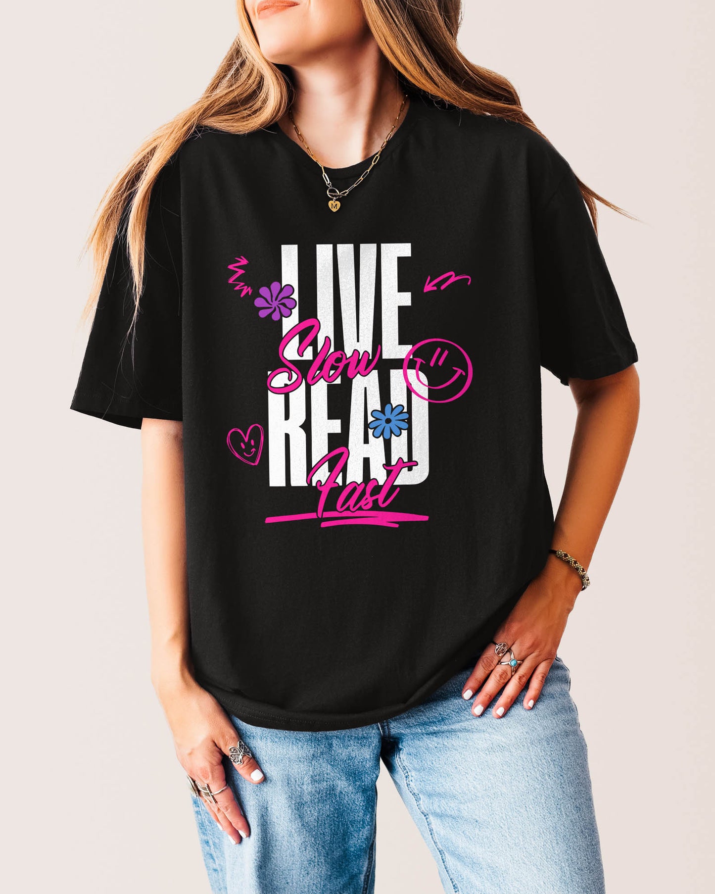 Live Slow Read Fast T‑Shirt Black