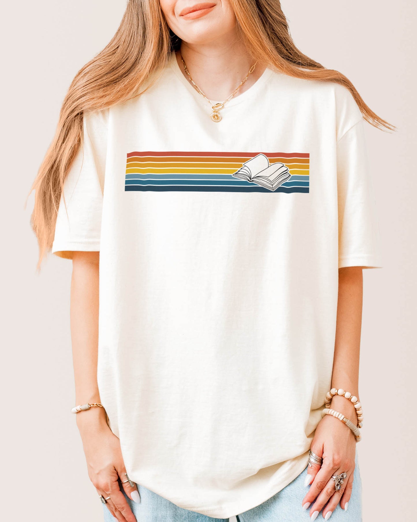 Sunset Stripe Book T‑Shirt Natural