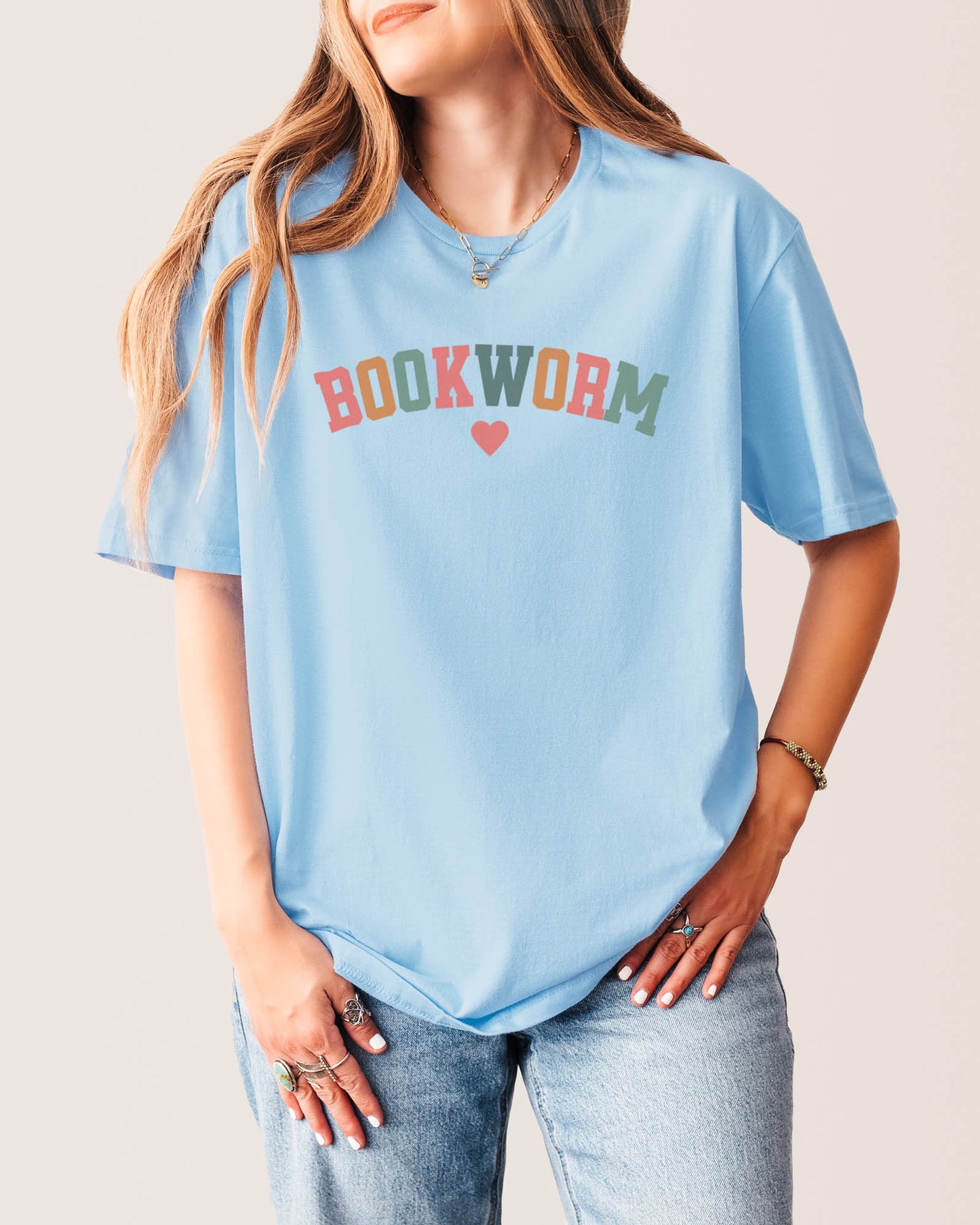 Bookworm Rainbow Text T‑Shirt Light Blue