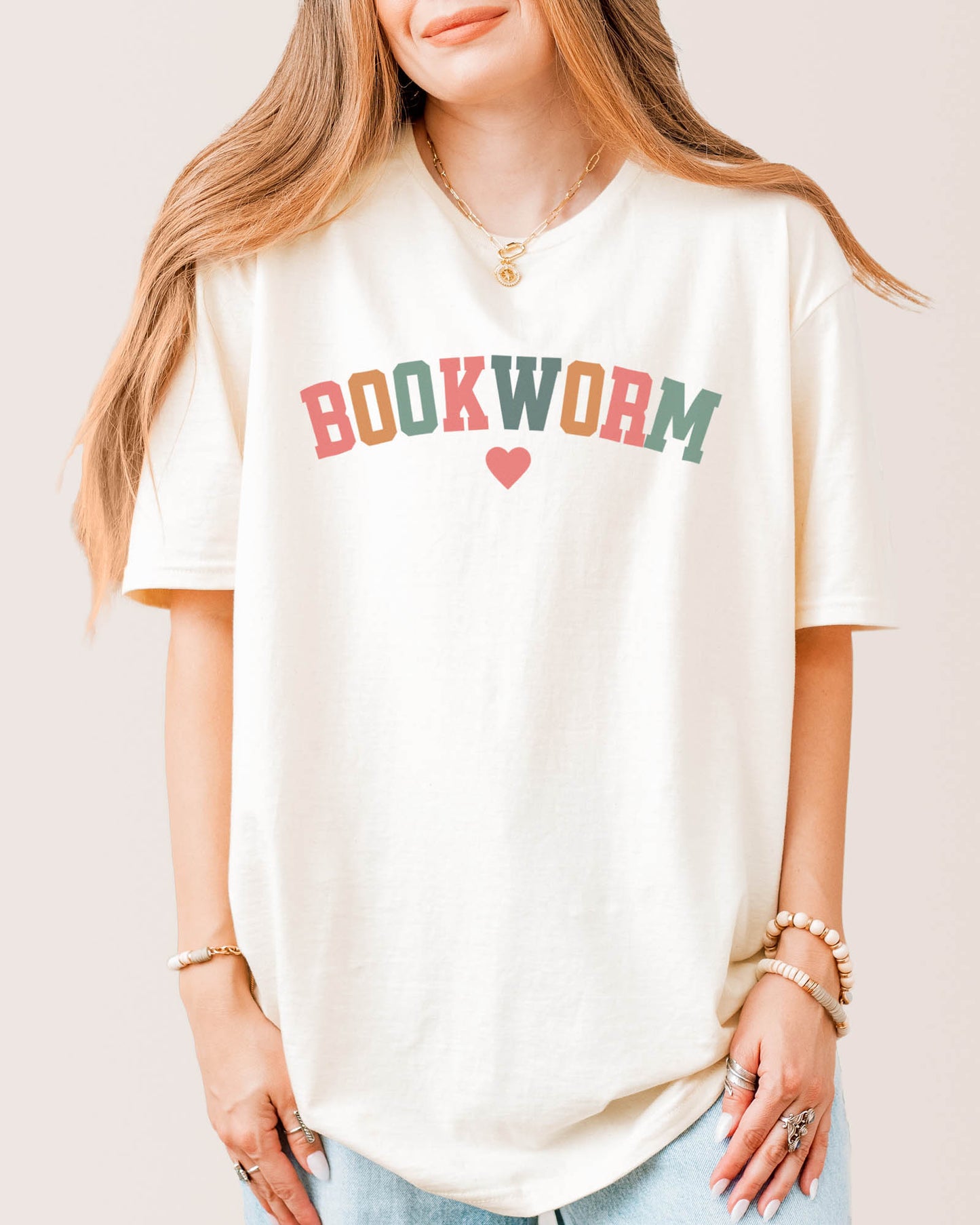 Bookworm Rainbow Text T‑Shirt Natural