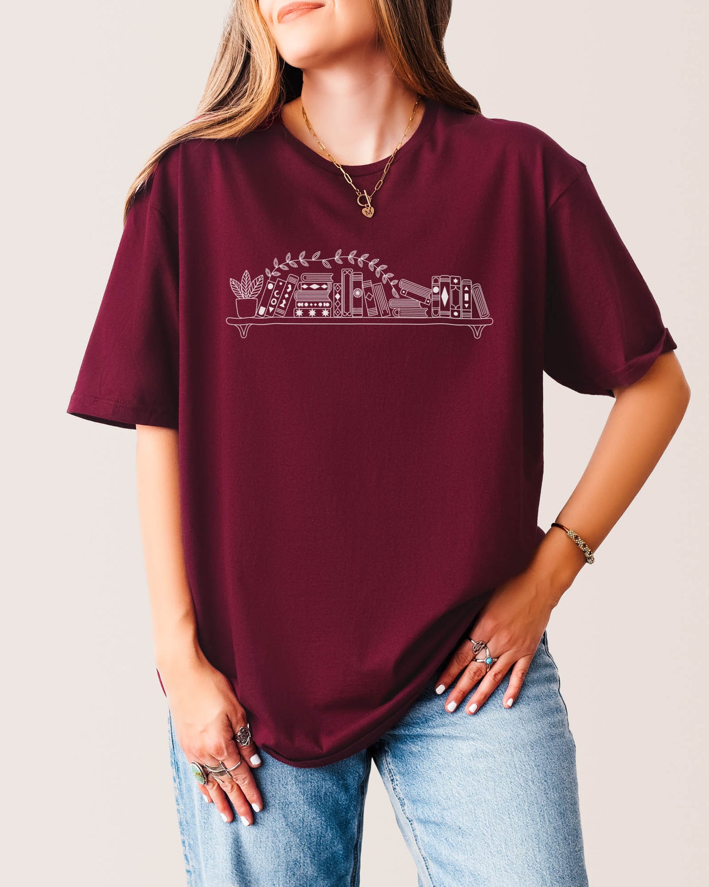 Bookshelf T‑Shirt Maroon