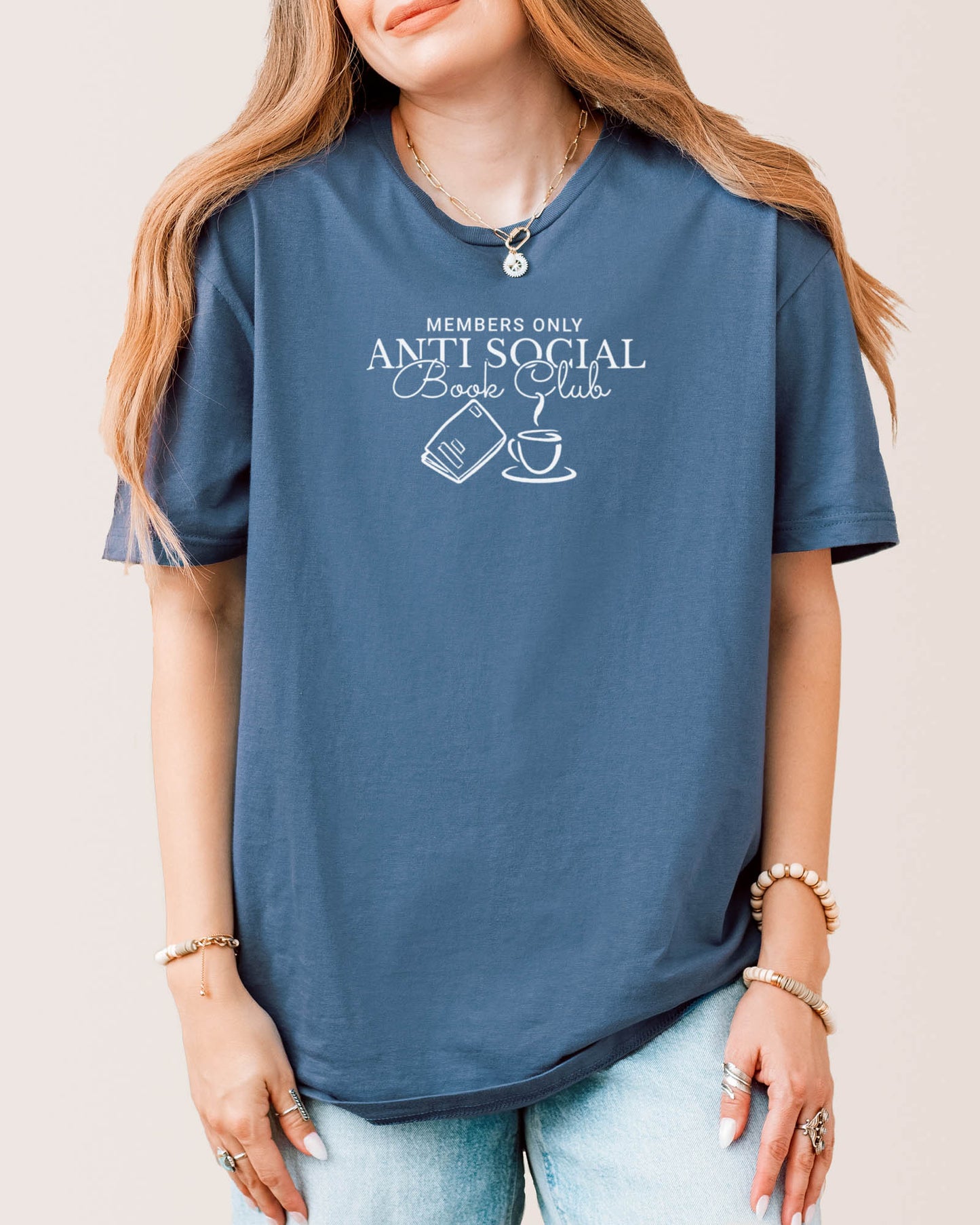 Members Only Anti Social Book Club T‑Shirt Indigo Blue