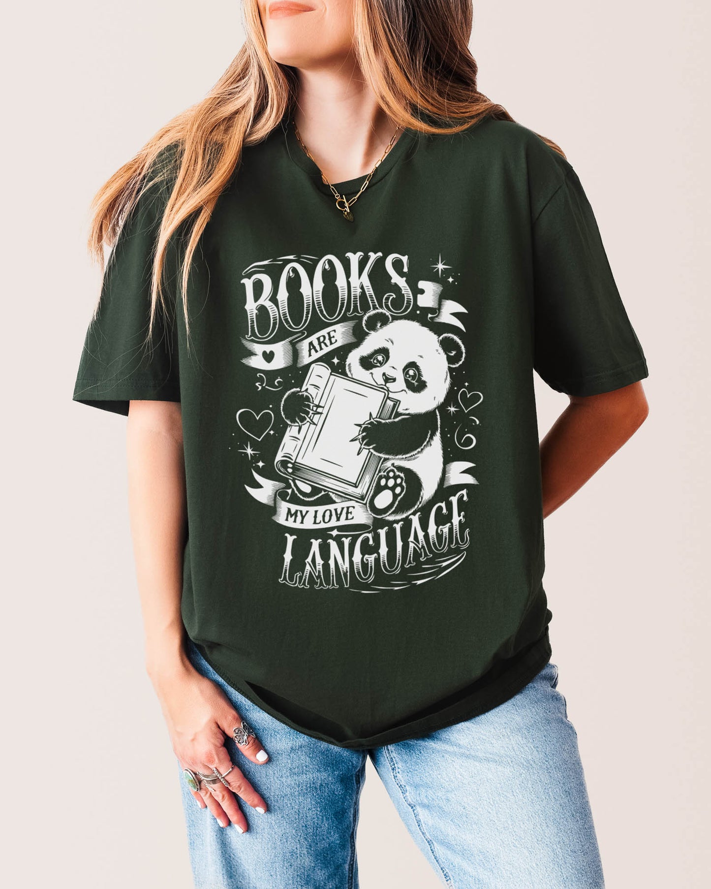 Books Are My Love Language T‑Shirt Forest Green