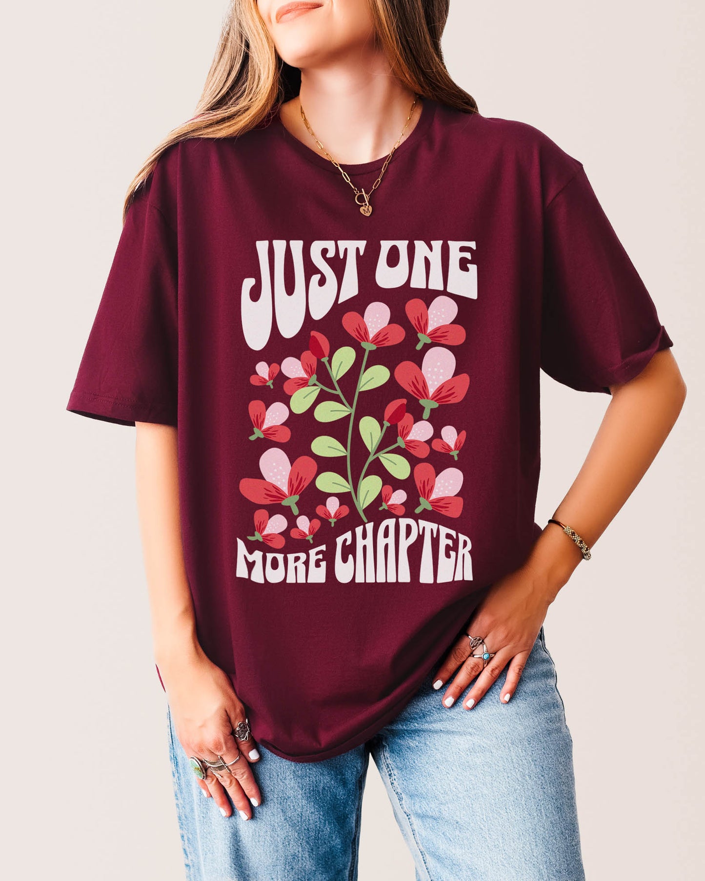 Just One More Chapter Flower T‑Shirt Maroon