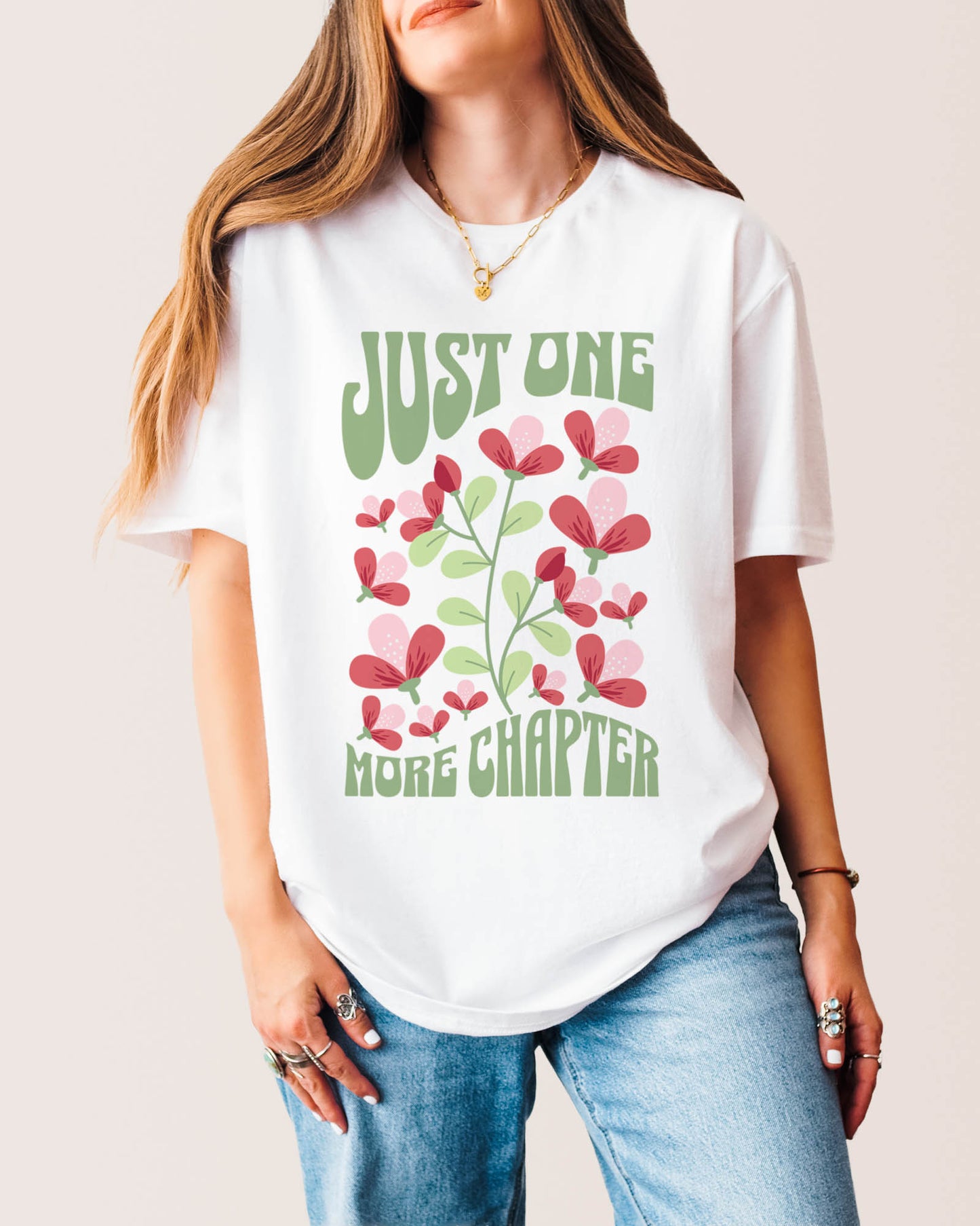 Just One More Chapter Flower T‑Shirt White
