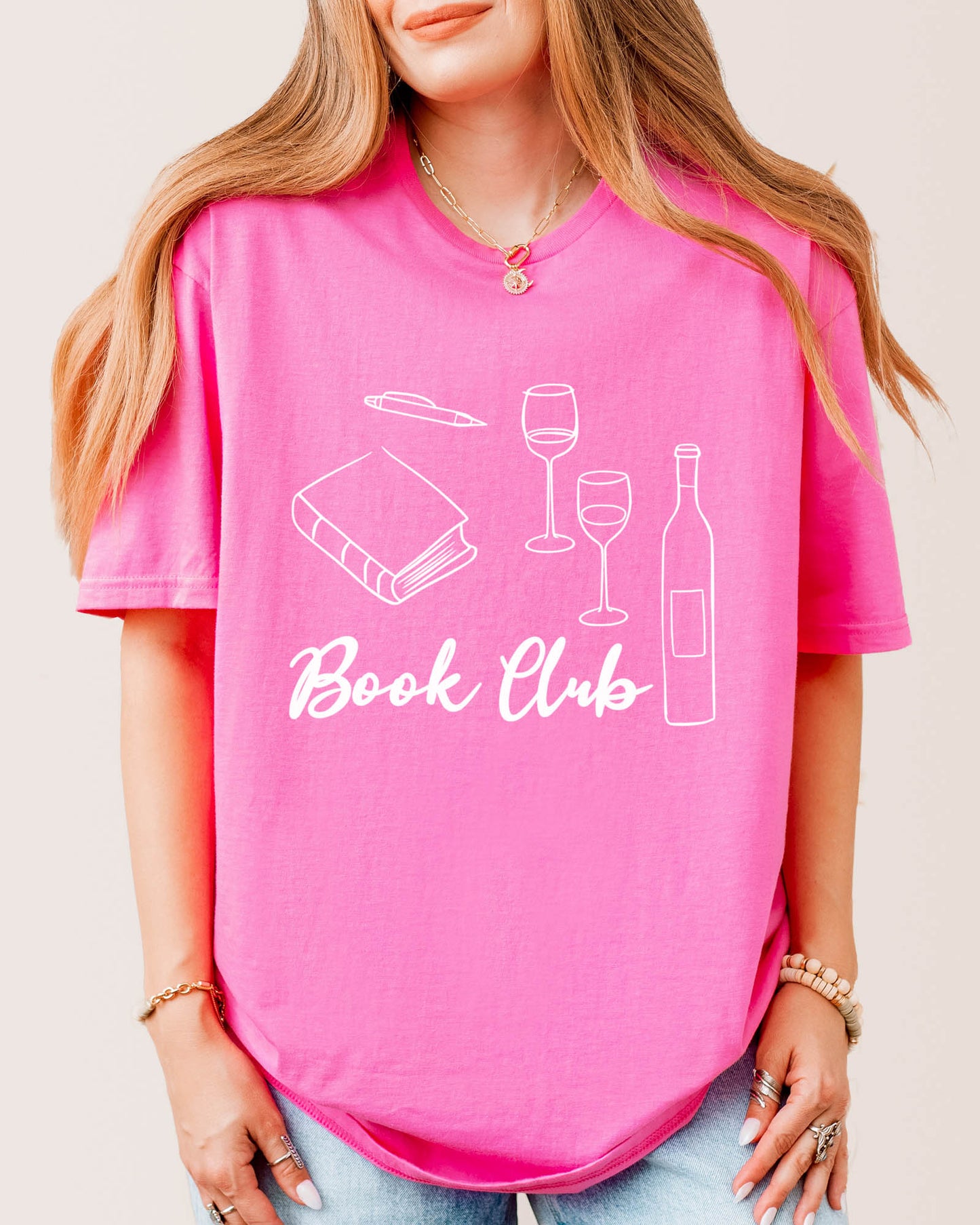 Book Club Doodle T‑Shirt Azalea