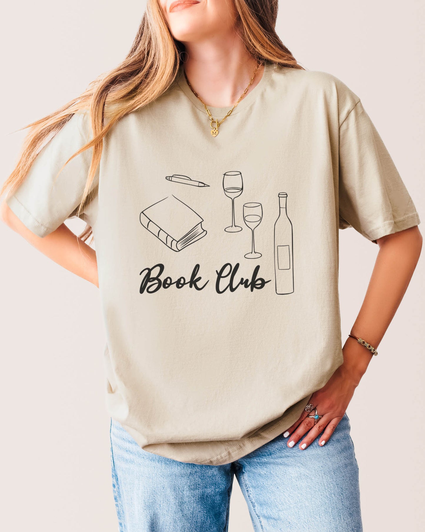 Book Club Doodle T‑Shirt Sand