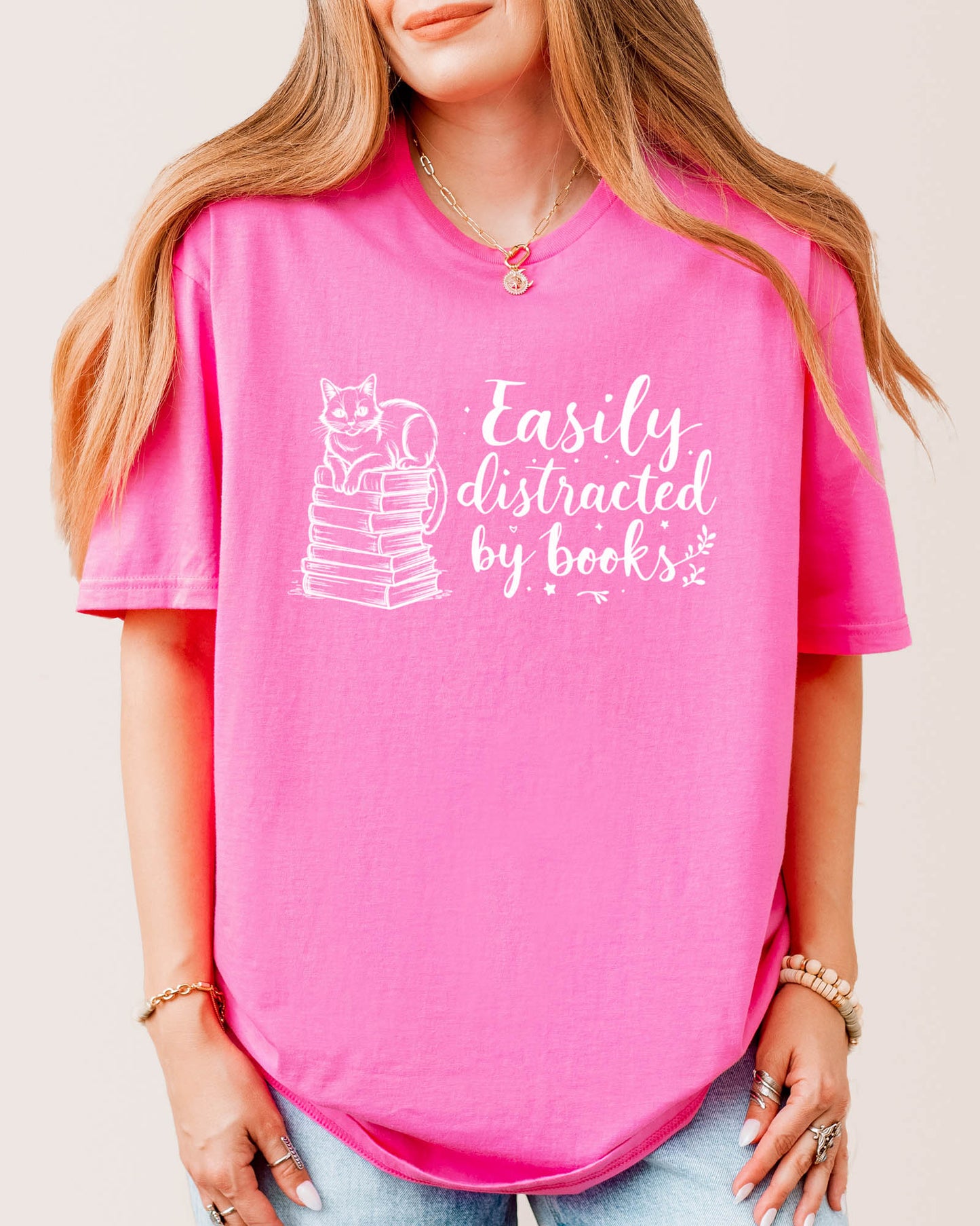 Easily Distracted By Books T‑Shirt Azalea