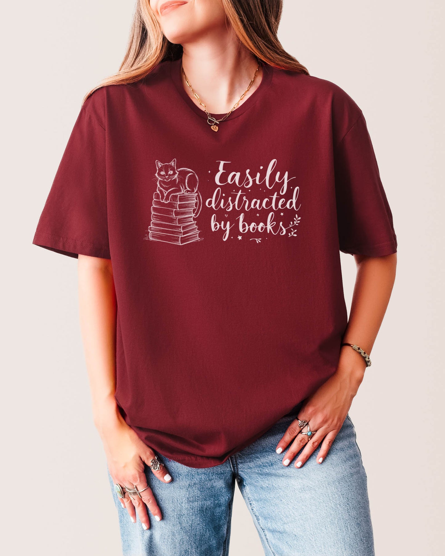 Easily Distracted By Books T‑Shirt Cardinal Red