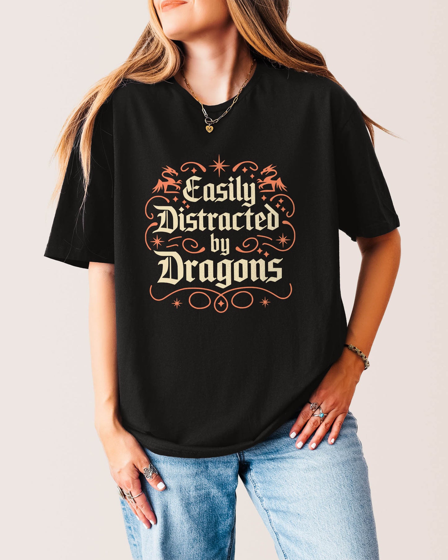 Easily Distracted By Dragons T‑Shirt Black