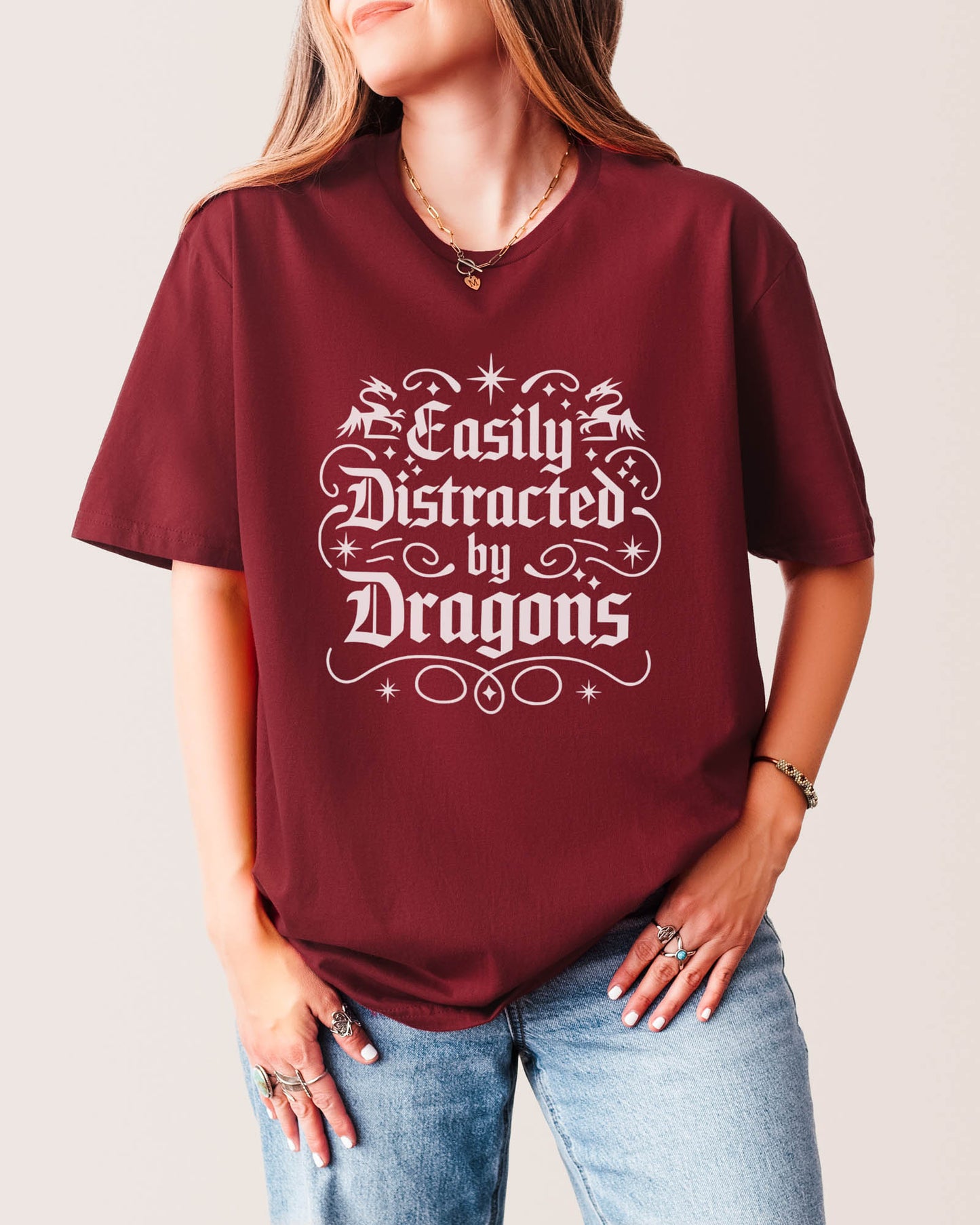 Easily Distracted By Dragons T‑Shirt Cardinal Red
