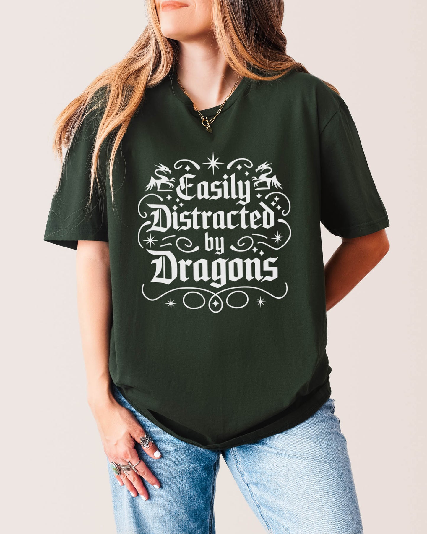 Easily Distracted By Dragons T‑Shirt Forest Green