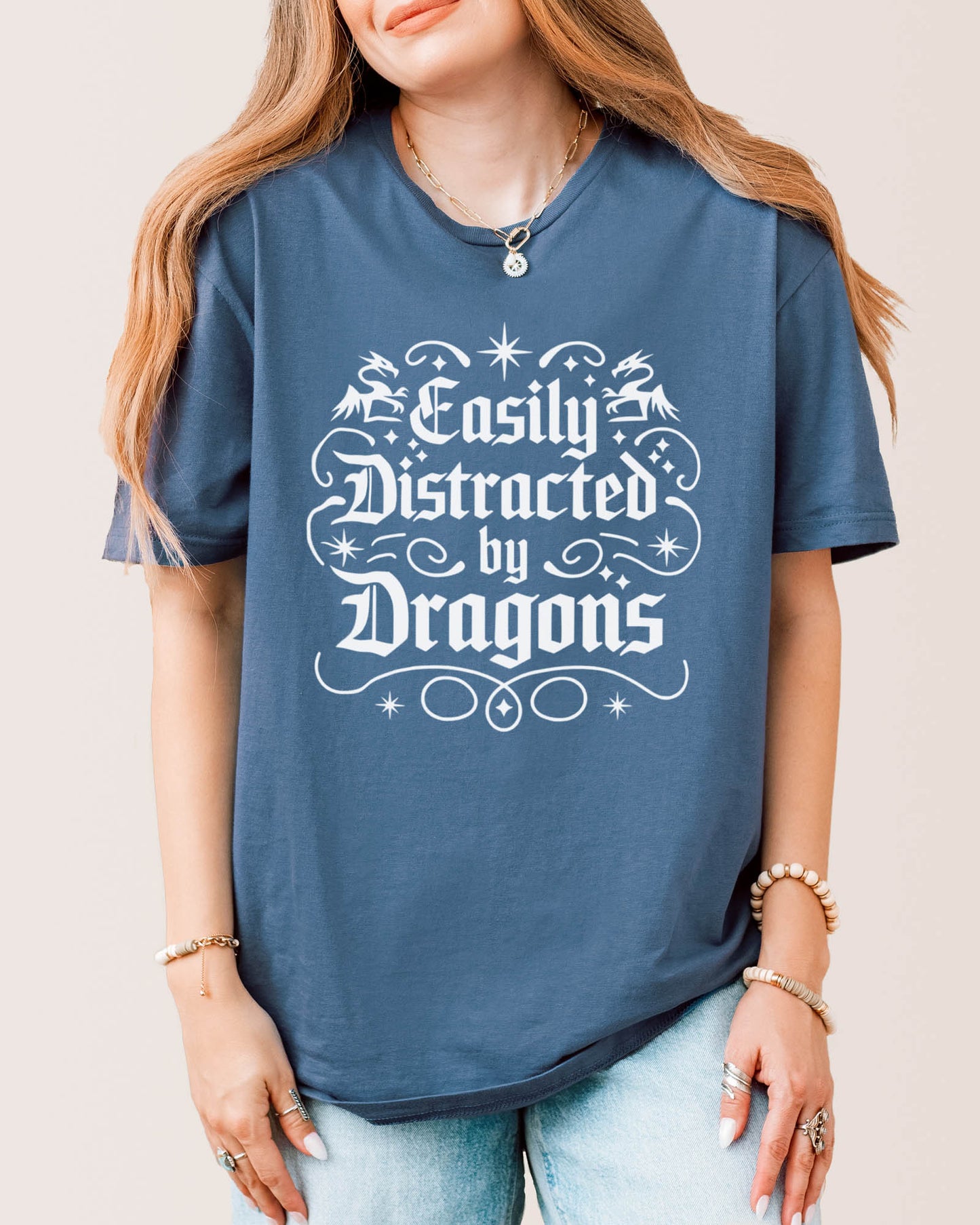 Easily Distracted By Dragons T‑Shirt Indigo Blue