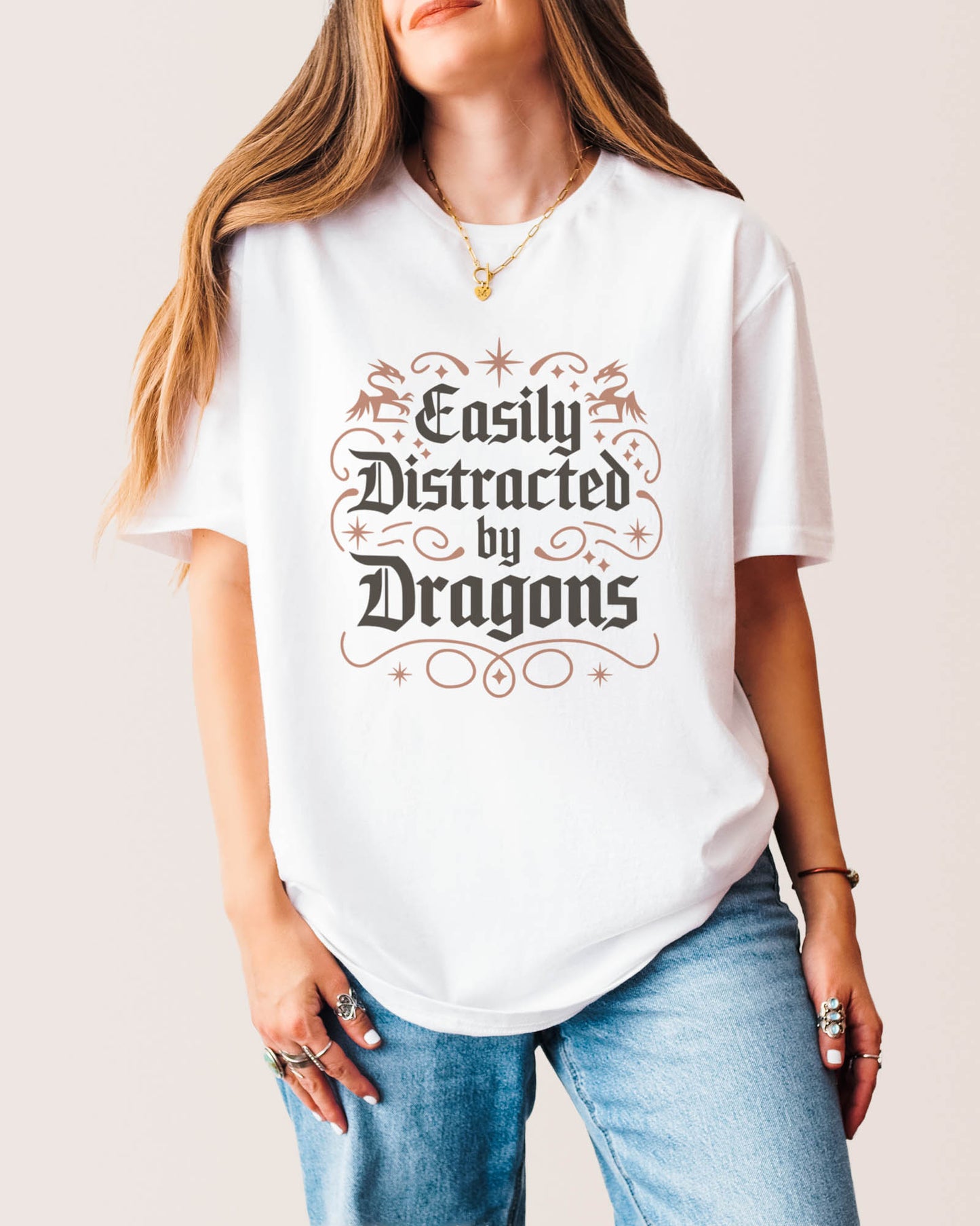 Easily Distracted By Dragons T‑Shirt White
