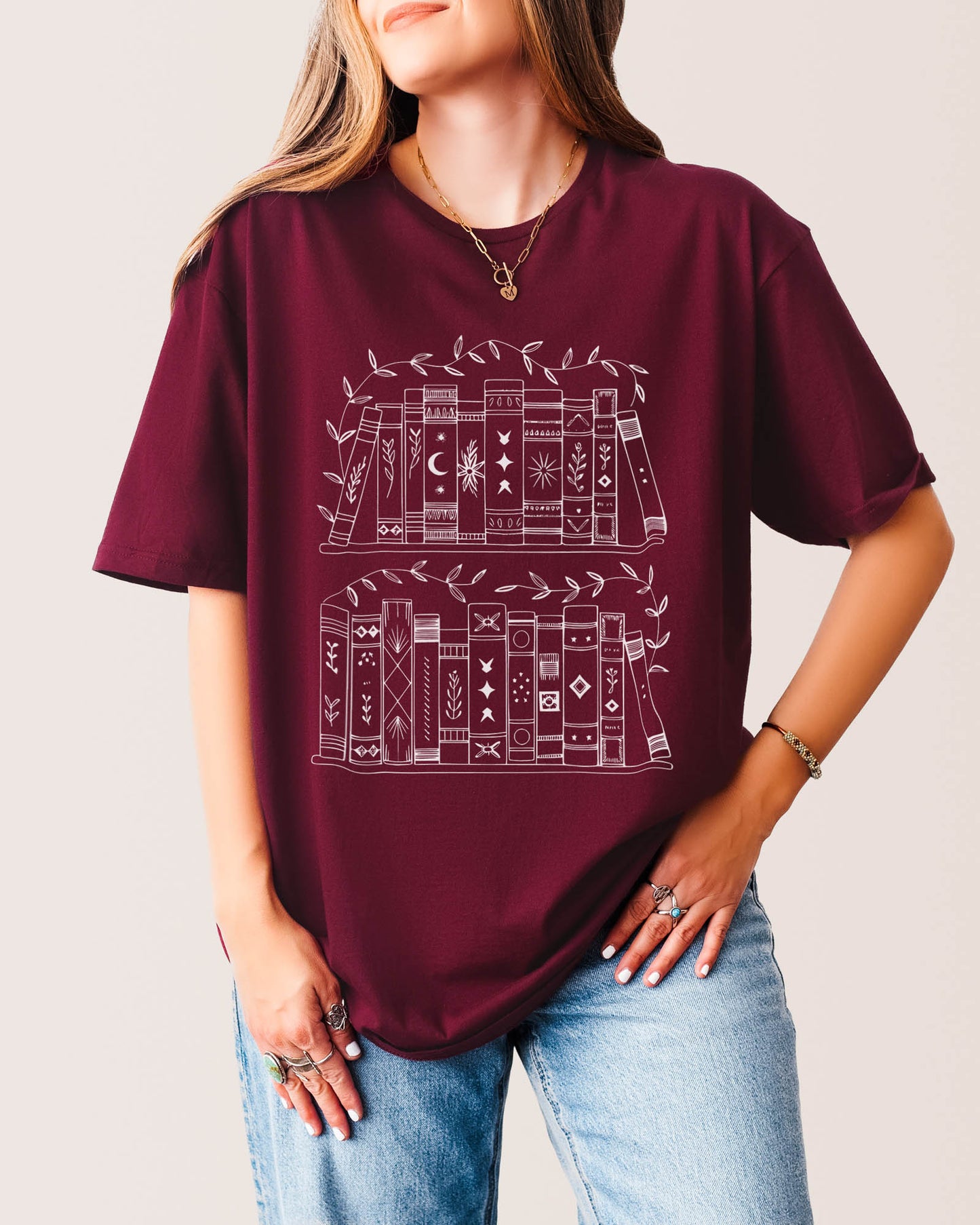 Bookshelf Block T‑Shirt Maroon