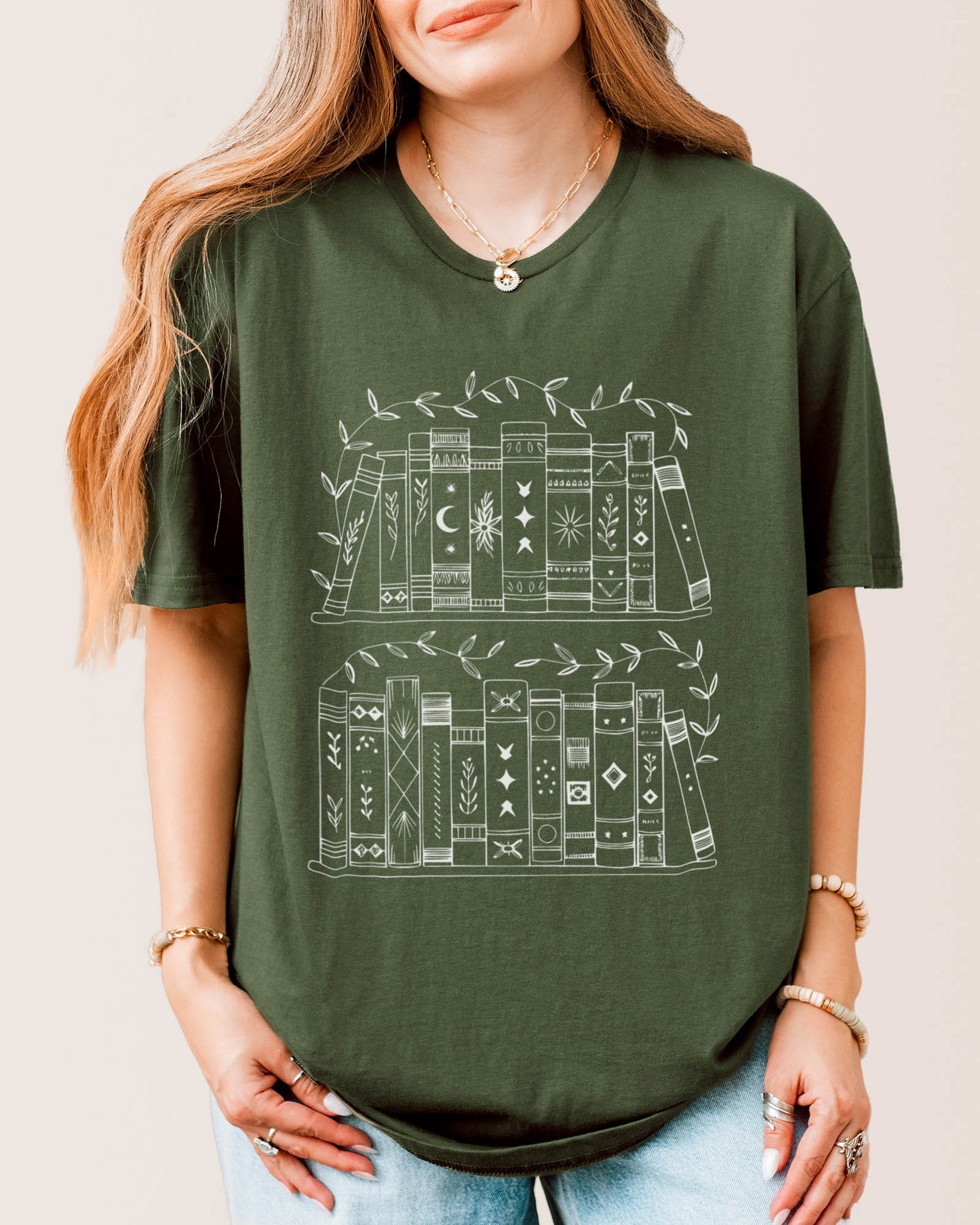 Bookshelf Block T‑Shirt Military Green